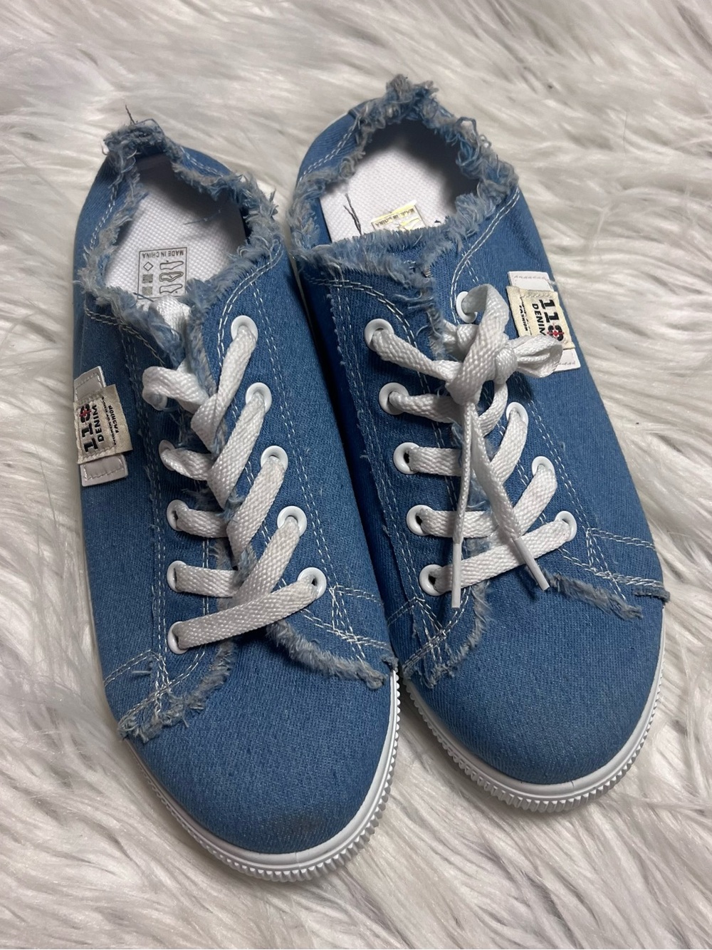 Light Blue Denim Low-Top Lace-Up Sneakers - Picture 2 of 6